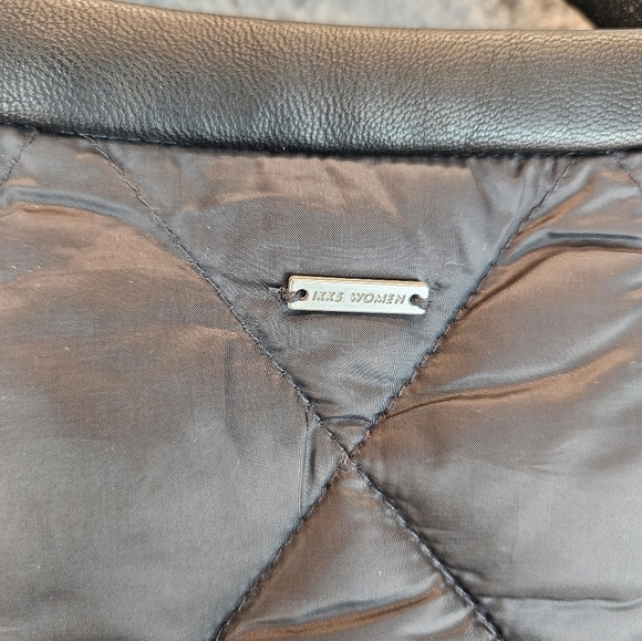 Ikks Women Moto Bomber Cropped Puffer Jacket Sz L Black Quilted Shell Rib Cuff - Picture 13 of 13